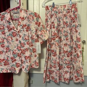 Vintage Karen Scott floral skirt and blouse set NWT